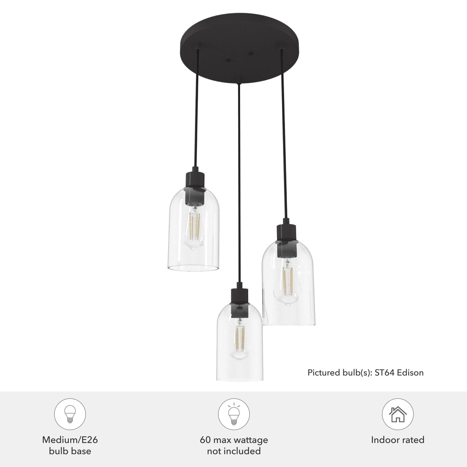 Lochemeade Clear Seeded Glass 3 Light Round Pendant Cluster - Image 5