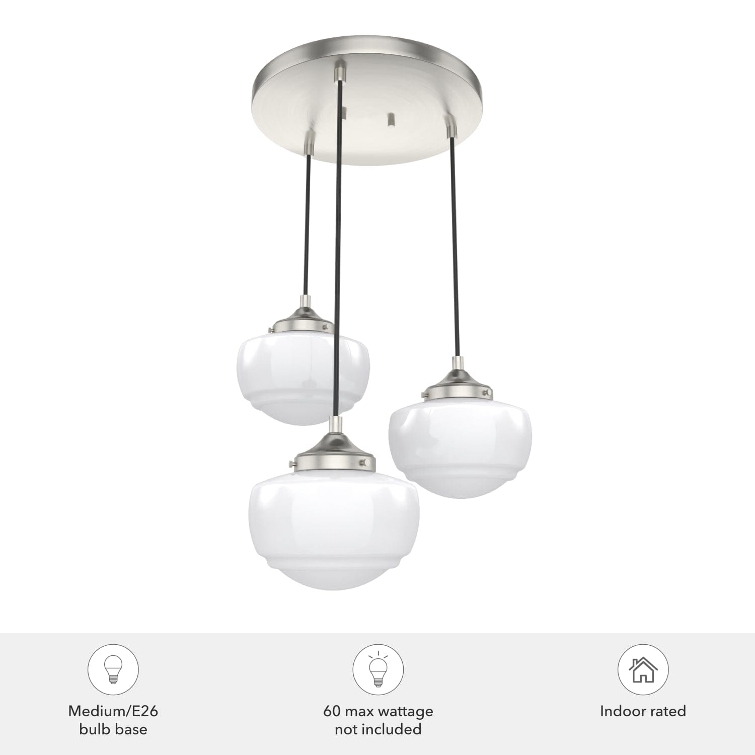 Saddle Creek Shiny Cased White Glass 3 Light Round Pendant Cluster - Image 5