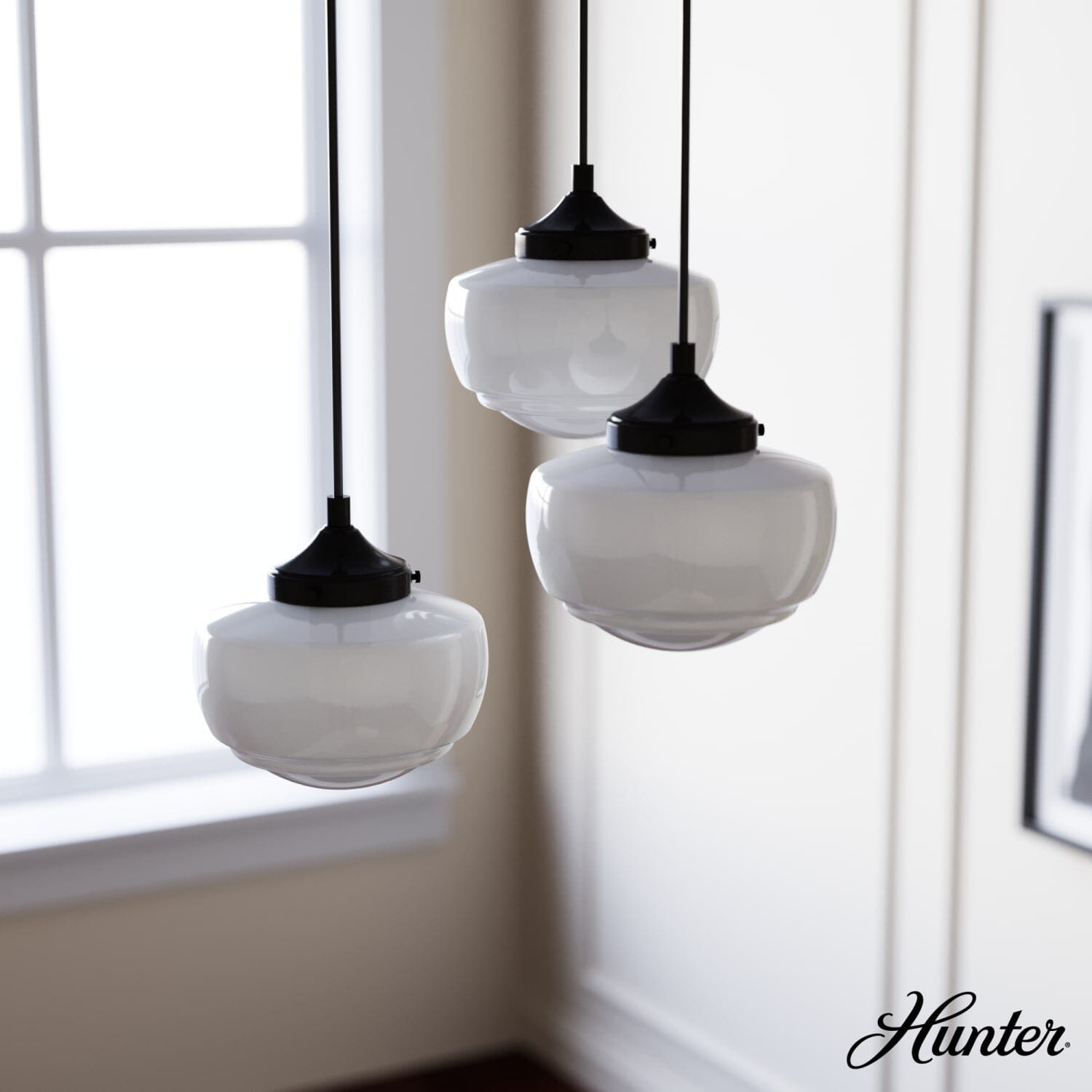 Saddle Creek Shiny Cased White Glass 3 Light Round Pendant Cluster - Image 2