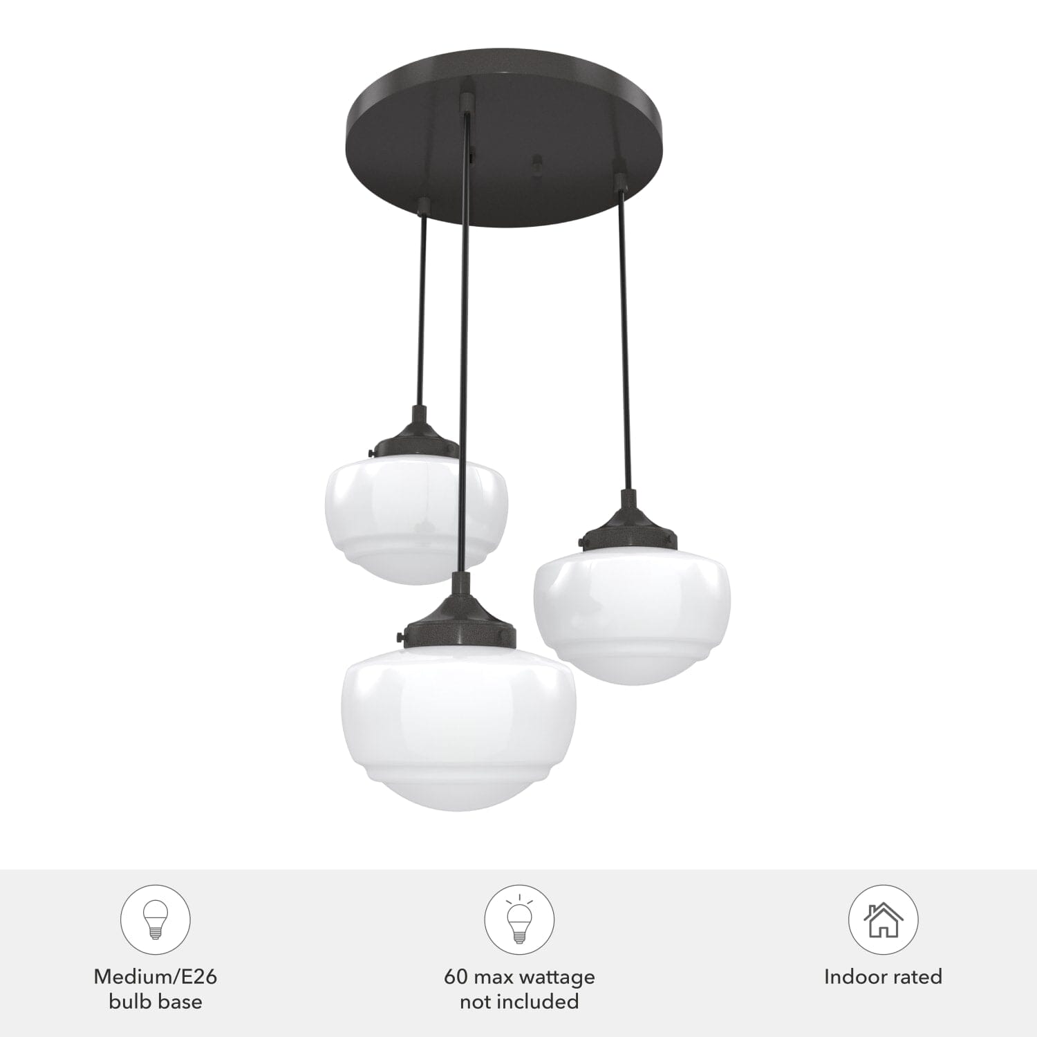 Saddle Creek Shiny Cased White Glass 3 Light Round Pendant Cluster - Image 6