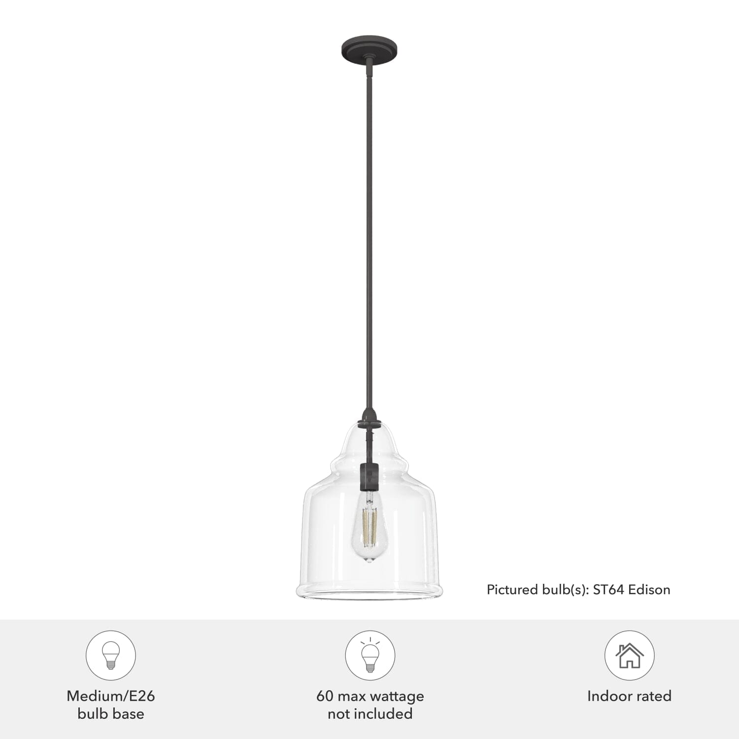 Dunshire Bell Clear Glass 1 Light 12 Inch Medium Pendant - Image 3