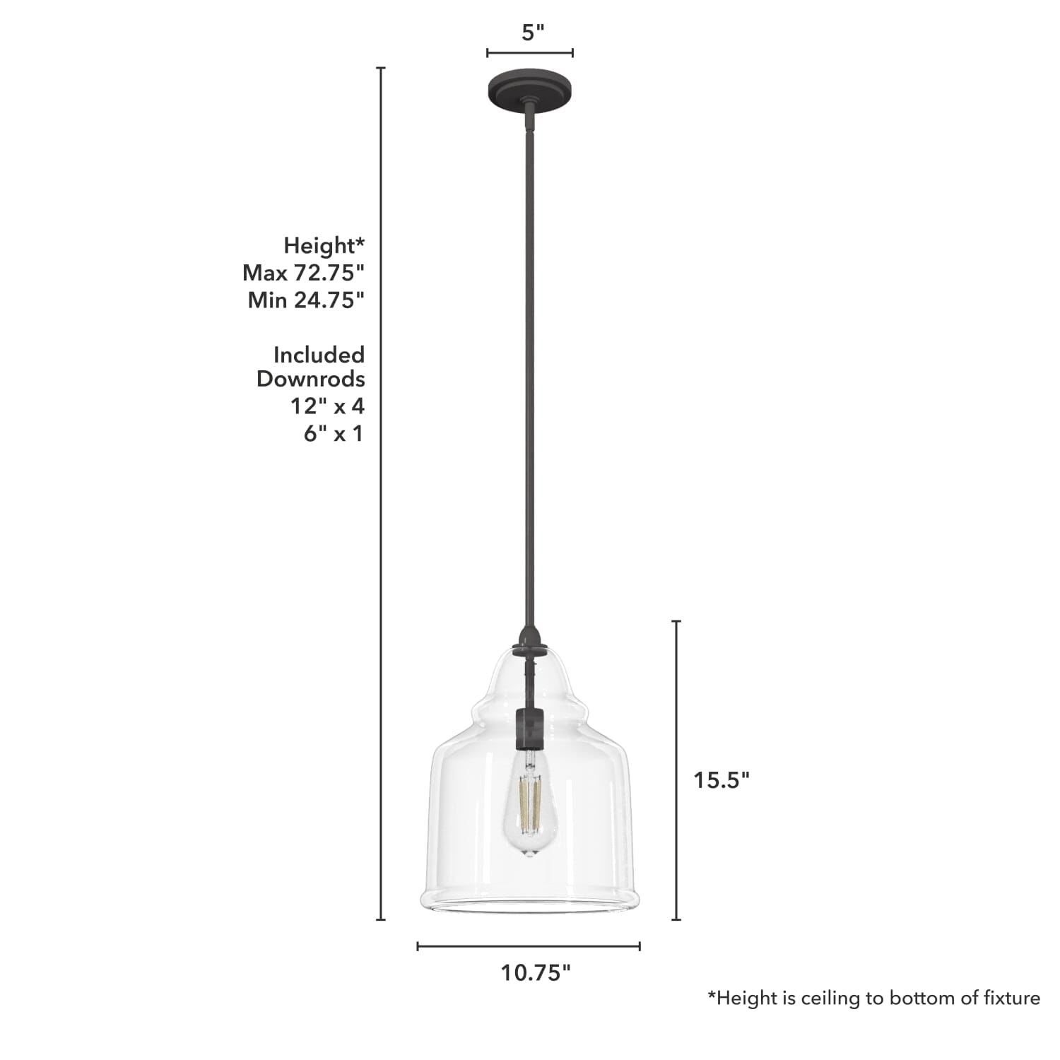 Dunshire Bell Clear Glass 1 Light 12 Inch Medium Pendant - Image 4