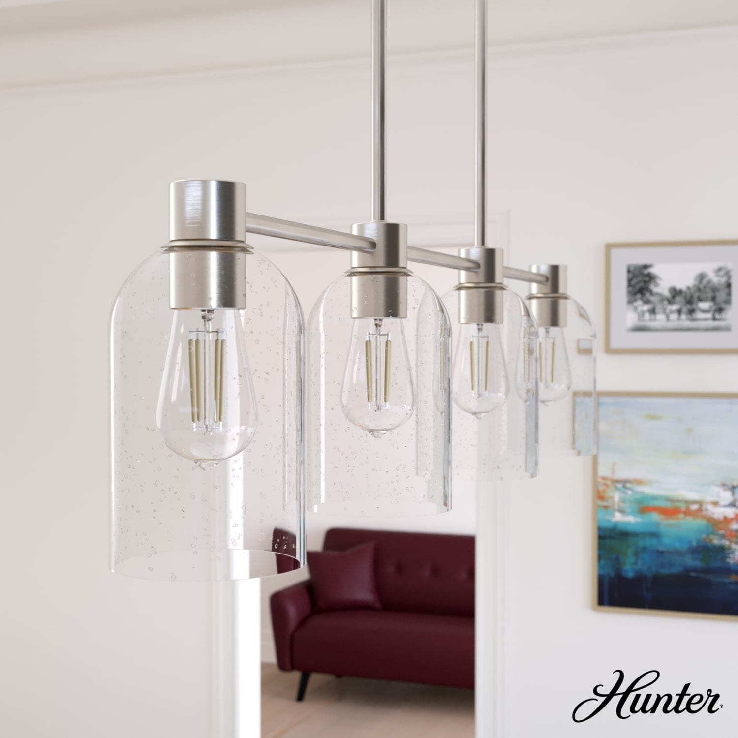 Lochemeade Clear Seeded Glass 4 Light Linear Chandelier - Image 2