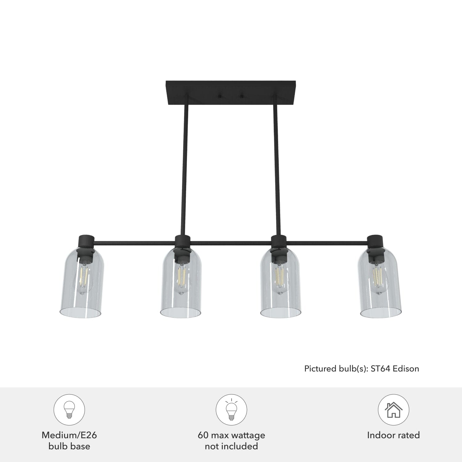 Lochemeade Smoked Glass 4 Light Linear Chandelier - Image 3