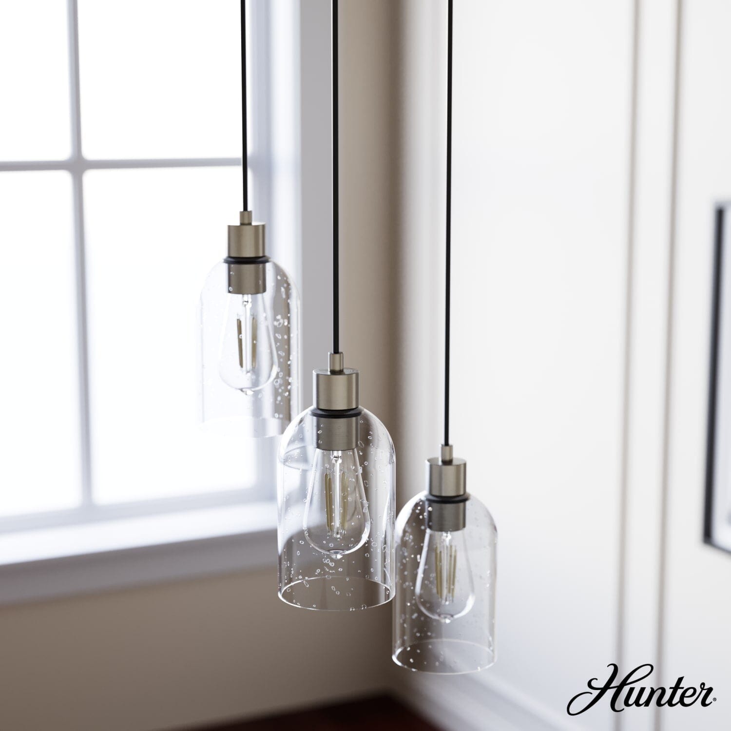 Lochemeade Clear Seeded Glass 3 Light Round Pendant Cluster - Image 2