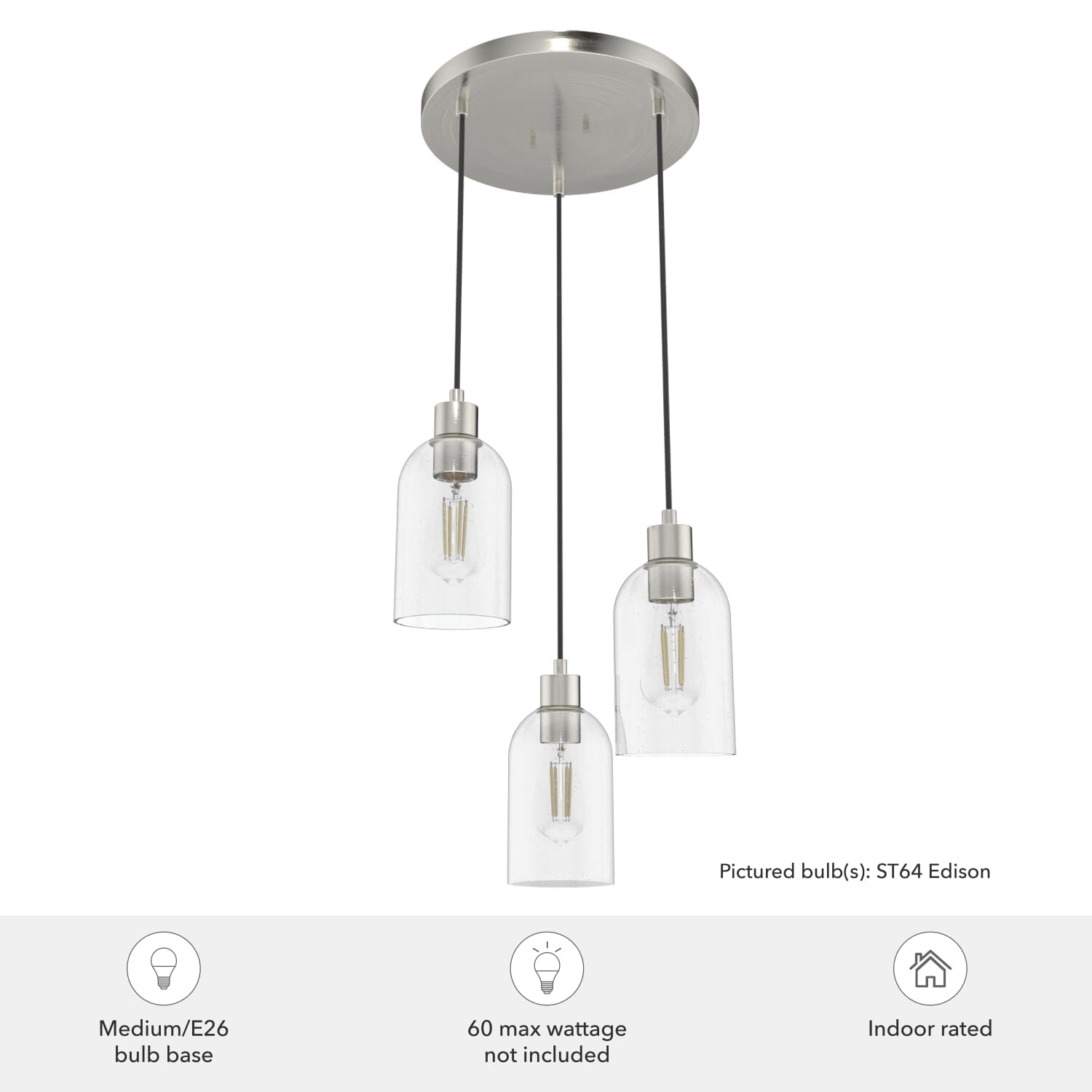 Lochemeade Clear Seeded Glass 3 Light Round Pendant Cluster - Image 6