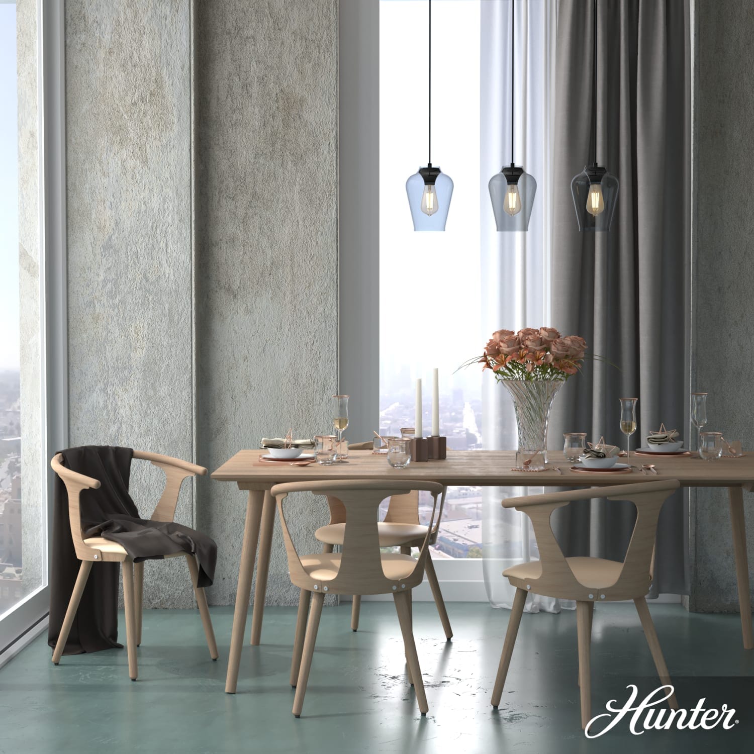 Vidria Smoked Glass 3 Light Linear Pendant Cluster - Image 2