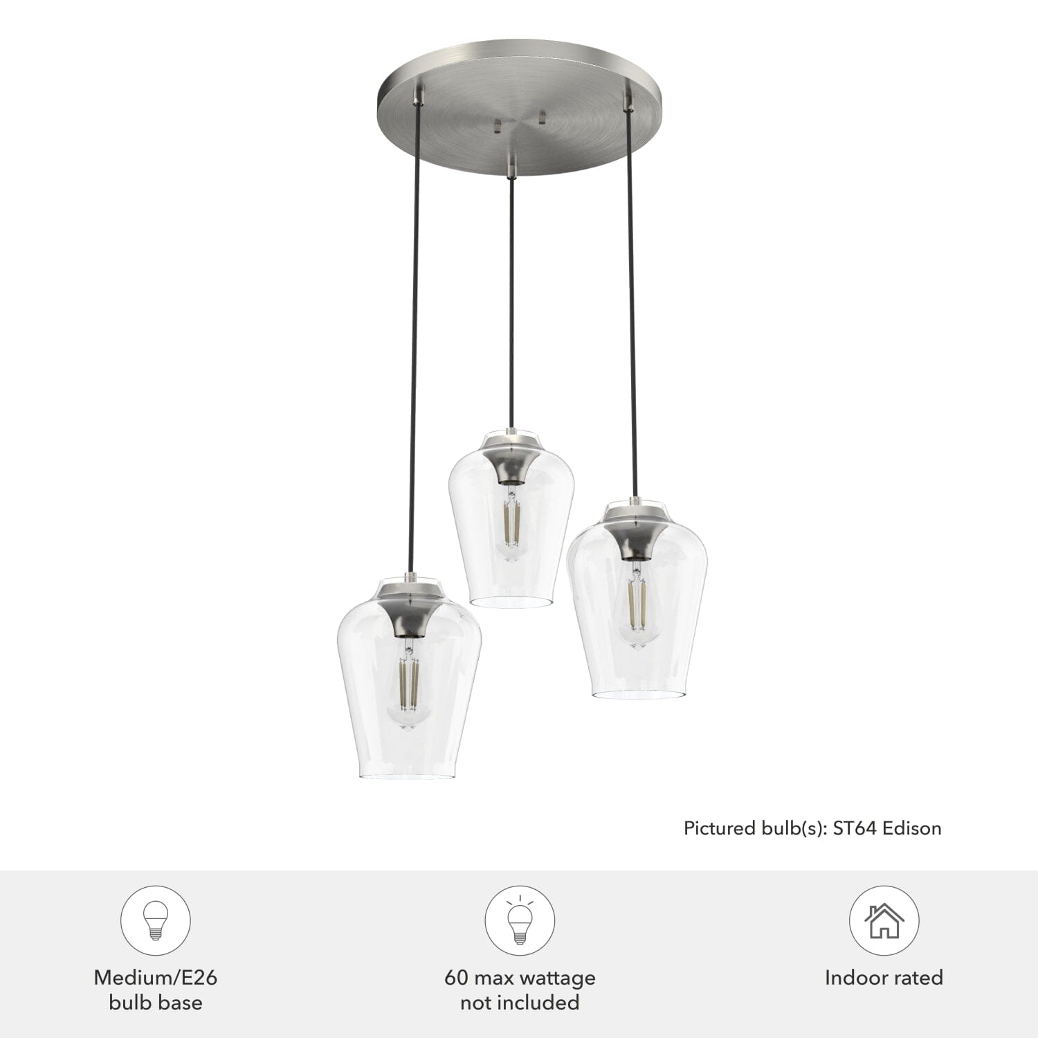 Vidria Clear Glass 3 Light Round Pendant Cluster - Image 3