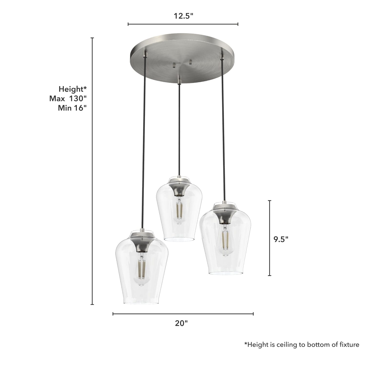 Vidria Clear Glass 3 Light Round Pendant Cluster - Image 4