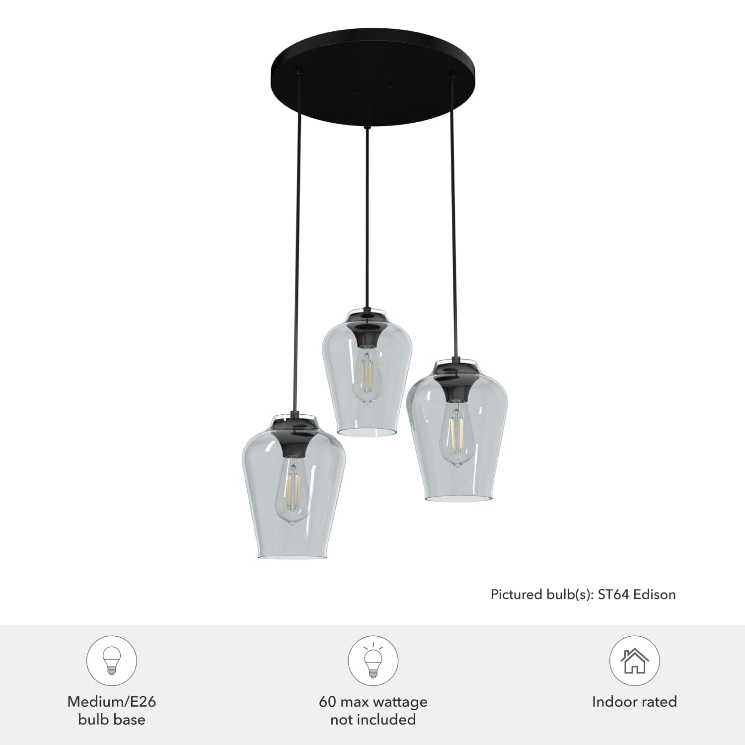 Vidria Smoked Glass 3 Light Round Pendant Cluster - Image 3