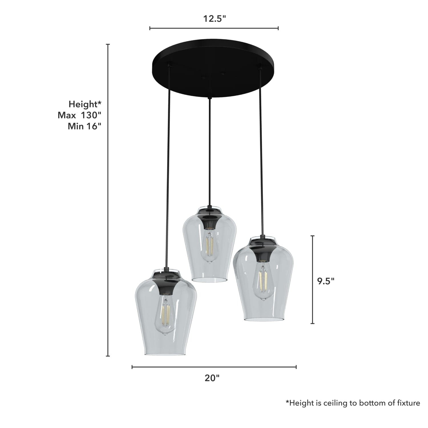 Vidria Smoked Glass 3 Light Round Pendant Cluster - Image 4