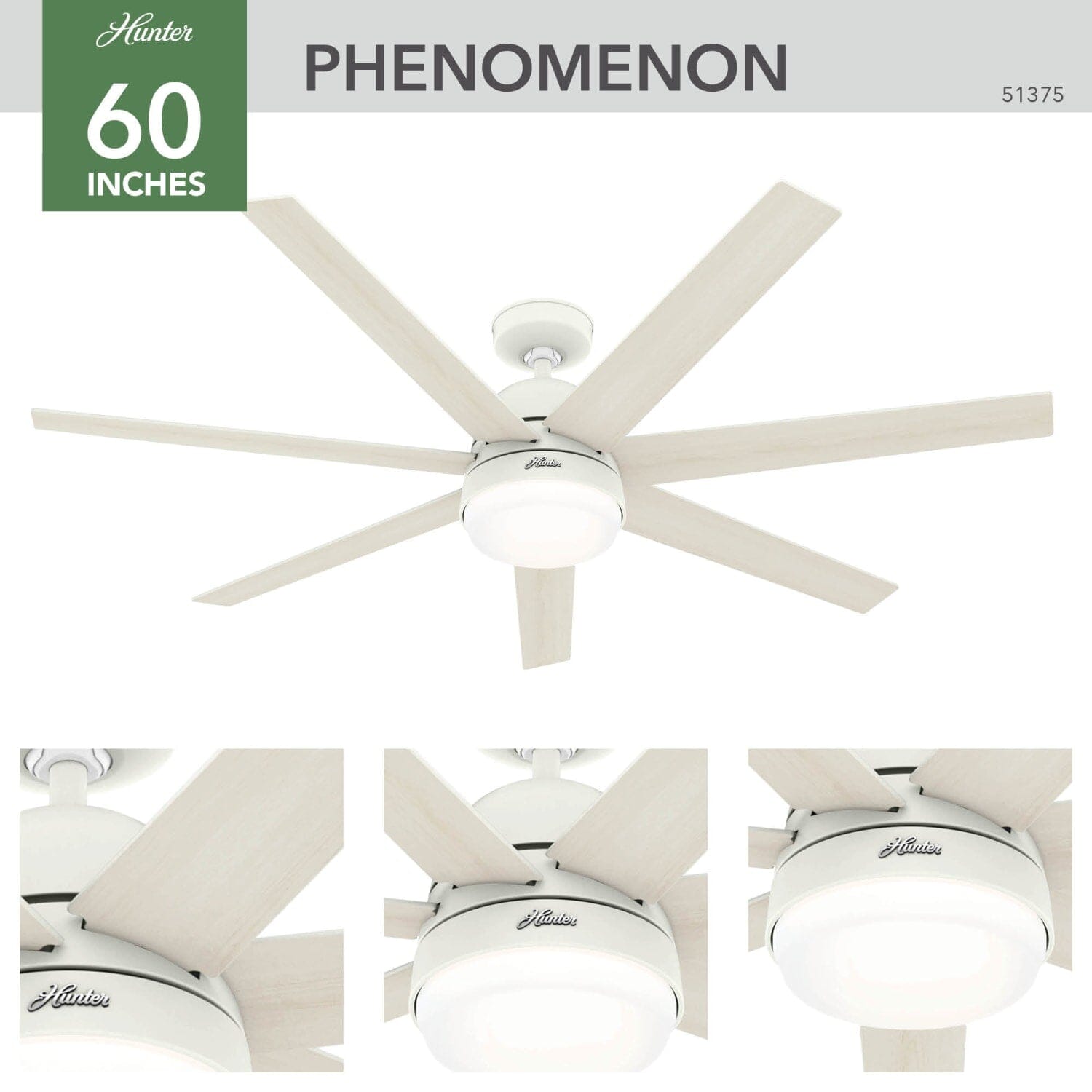 Phenomenon Indoor Smart Fan ENERGY STAR with LED Light 60 inch with Wall Control - Image 4