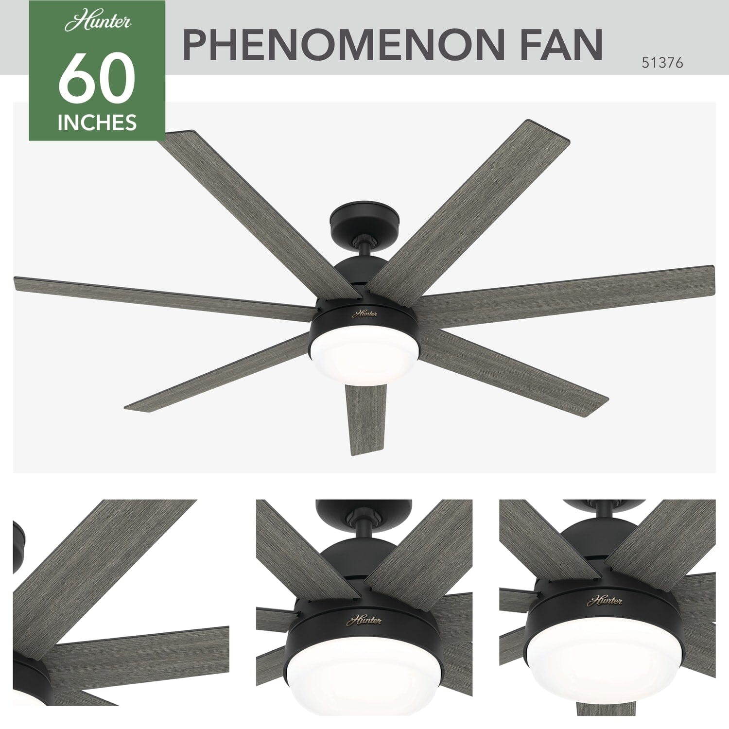 Phenomenon Indoor Smart Fan ENERGY STAR with LED Light 60 inch with Wall Control - Image 3