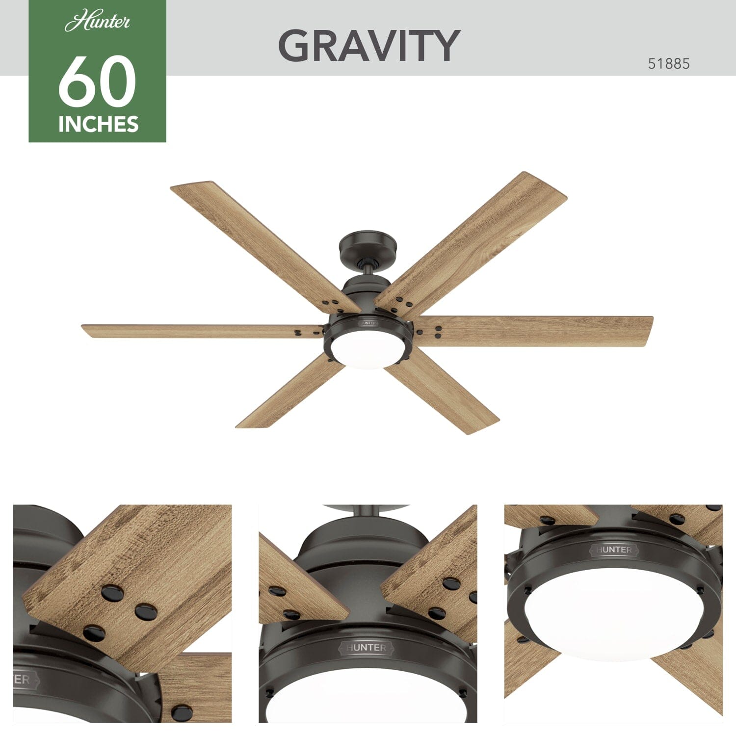 Gravity Indoor Smart Fan ENERGY STAR with LED light 60 inch with Remote - Image 6